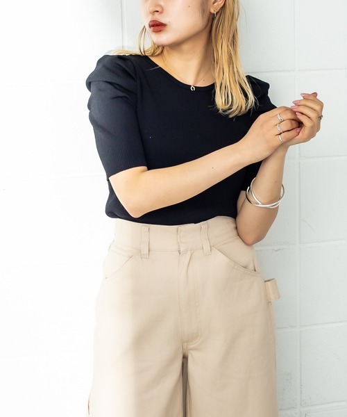 mystic(ミスティック)の「パワショルリブ半袖ニット(Tシャツ/カットソー・レディース・ブラック/グリーン/アイボリー/ベージュ/ブラウン・FREE)」の17枚目の写真