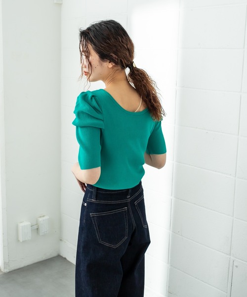 mystic(ミスティック)の「パワショルリブ半袖ニット(Tシャツ/カットソー・レディース・ブラック/グリーン/アイボリー/ベージュ/ブラウン・FREE)」の18枚目の写真