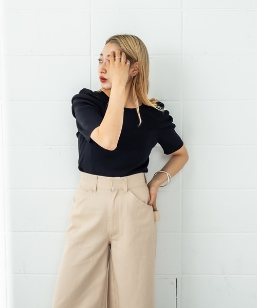 mystic(ミスティック)の「パワショルリブ半袖ニット(Tシャツ/カットソー・レディース・ブラック/グリーン/アイボリー/ベージュ/ブラウン・FREE)」の19枚目の写真