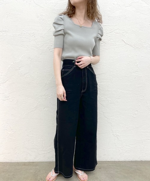 mystic(ミスティック)の「パワショルリブ半袖ニット(Tシャツ/カットソー・レディース・ブラック/グリーン/アイボリー/ベージュ/ブラウン・FREE)」の22枚目の写真