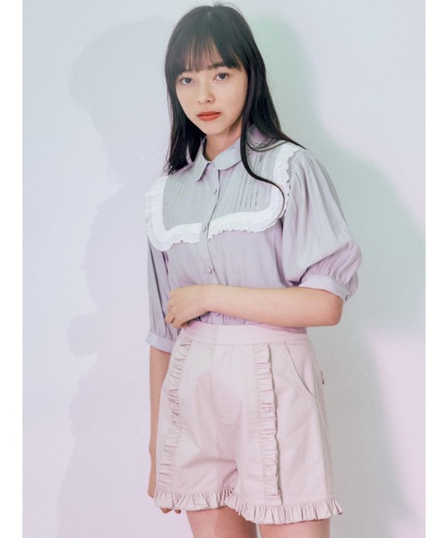 merry jenny（メリージェニー）の「プリーツテープピンタックブラウス（シャツ/ブラウス・レディース・ライトブルー/オフホワイト/ベージュ・FREE）」の4枚目の写真