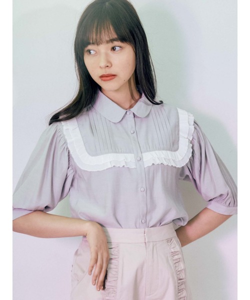 merry jenny（メリージェニー）の「プリーツテープピンタックブラウス（シャツ/ブラウス・レディース・ライトブルー/オフホワイト/ベージュ・FREE）」の6枚目の写真