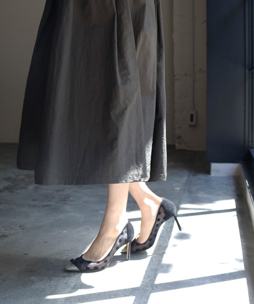 ELFRANK(エルフランク)の「タフタギャザーボリュームフレアミモレ丈スカート【洗える】(スカート・レディース・カーキ/ネイビー/パープル/コーラル/オリーブ/イエロー・FREE)」の15枚目の写真