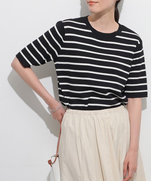 AMERICAN HOLIC（アメリカンホリック）の「Tシャツライクニットプルオーバー　＊（ニット/セーター・レディース・オフホワイト/サックスブルー/その他7/ネイビー・L/M）」の4枚目の写真