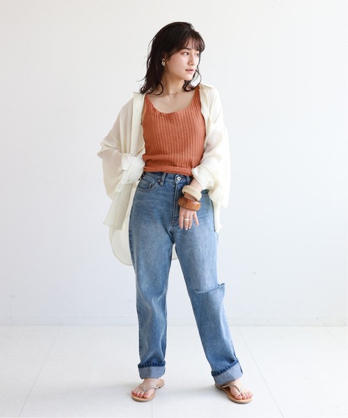 SLOBE citron.（スローブシトロン）の「SLOBE citron. ビタミンカラーニットキャミソール【手洗い可能】◆（キャミソール・レディース・オレンジ/アイボリー・FREE）」の4枚目の写真