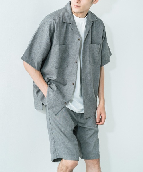 Ressaca（レサーカ）の「セットアップ ポリトロショートパンツ / ポケットオープンシャツ（セットアップ・メンズ・ブラック/ブルー/カーキ/グレー/モカ・M/L/XL）」の2枚目の写真