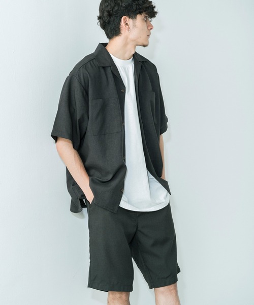 Ressaca（レサーカ）の「セットアップ ポリトロショートパンツ / ポケットオープンシャツ（セットアップ・メンズ・ブラック/ブルー/カーキ/グレー/モカ・M/L/XL）」の6枚目の写真