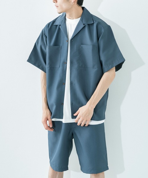 Ressaca（レサーカ）の「セットアップ ポリトロショートパンツ / ポケットオープンシャツ（セットアップ・メンズ・ブラック/ブルー/カーキ/グレー/モカ・M/L/XL）」の7枚目の写真