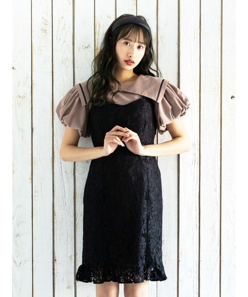 Honey Salon（ハニーサロン）の「ビッグカラーパフスリーブトップス（Tシャツ/カットソー・レディース・チョコ/オフホワイト/ブラック・FREE）」の4枚目の写真