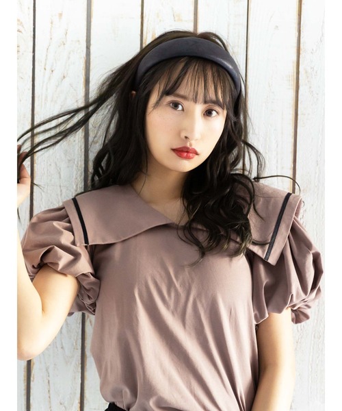 Honey Salon（ハニーサロン）の「ビッグカラーパフスリーブトップス（Tシャツ/カットソー・レディース・チョコ/オフホワイト/ブラック・FREE）」の6枚目の写真