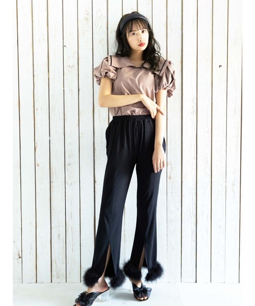 Honey Salon（ハニーサロン）の「ビッグカラーパフスリーブトップス（Tシャツ/カットソー・レディース・チョコ/オフホワイト/ブラック・FREE）」の8枚目の写真