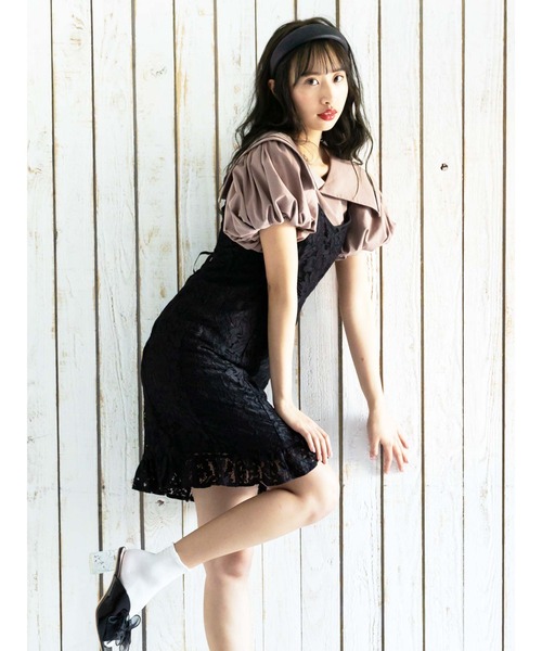 Honey Salon（ハニーサロン）の「ビッグカラーパフスリーブトップス（Tシャツ/カットソー・レディース・チョコ/オフホワイト/ブラック・FREE）」の10枚目の写真