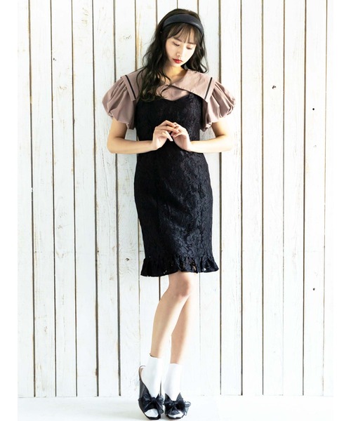 Honey Salon（ハニーサロン）の「ビッグカラーパフスリーブトップス（Tシャツ/カットソー・レディース・チョコ/オフホワイト/ブラック・FREE）」の11枚目の写真