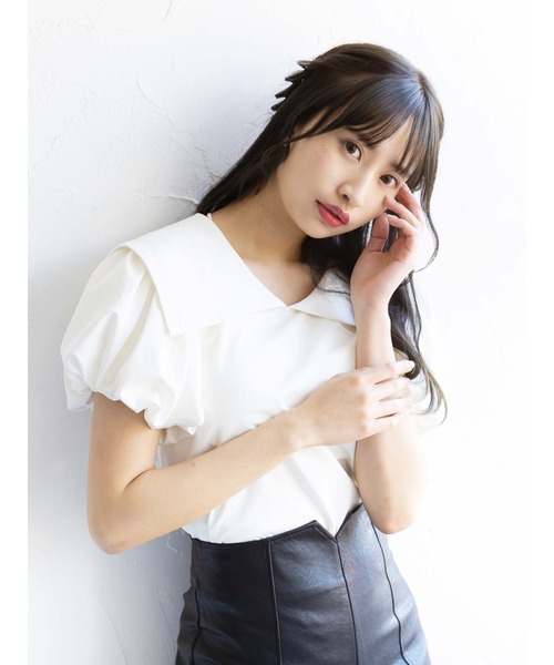 Honey Salon（ハニーサロン）の「ビッグカラーパフスリーブトップス（Tシャツ/カットソー・レディース・チョコ/オフホワイト/ブラック・FREE）」の13枚目の写真