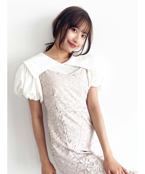 Honey Salon（ハニーサロン）の「ビッグカラーパフスリーブトップス（Tシャツ/カットソー・レディース・チョコ/オフホワイト/ブラック・FREE）」の18枚目の写真