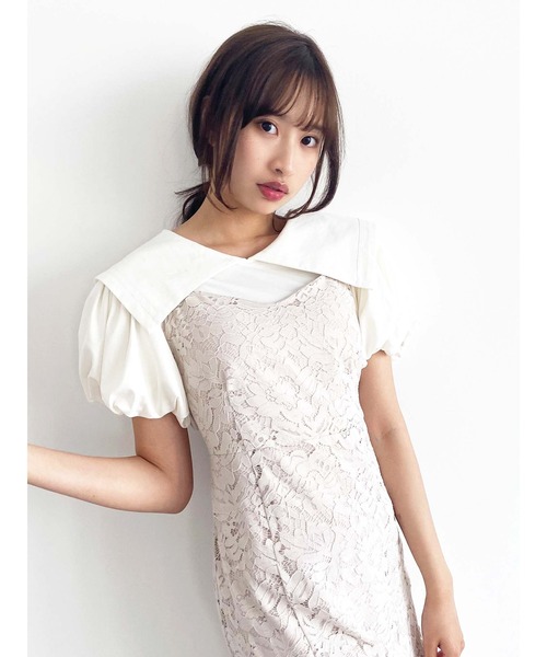 Honey Salon（ハニーサロン）の「ビッグカラーパフスリーブトップス（Tシャツ/カットソー・レディース・チョコ/オフホワイト/ブラック・FREE）」の19枚目の写真