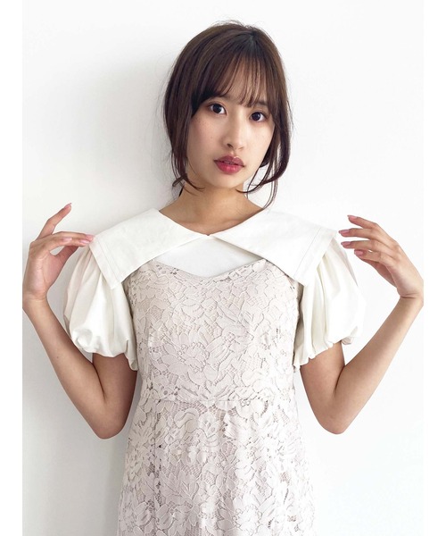 Honey Salon（ハニーサロン）の「ビッグカラーパフスリーブトップス（Tシャツ/カットソー・レディース・チョコ/オフホワイト/ブラック・FREE）」の20枚目の写真