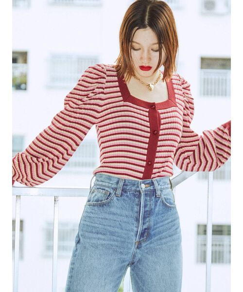 jouetie（ジュエティ）の「スクエア2WAYカーデ（カーディガン/ボレロ・レディース・ブラック/レッド/オレンジ/グリーン・MEDIUM）」の4枚目の写真