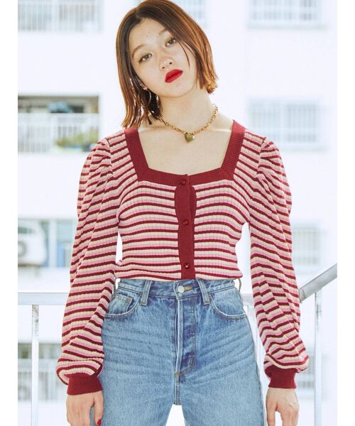 jouetie（ジュエティ）の「スクエア2WAYカーデ（カーディガン/ボレロ・レディース・ブラック/レッド/オレンジ/グリーン・MEDIUM）」の13枚目の写真