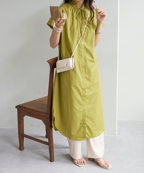 DISCOAT(ディスコート)の「【WEB限定】スタンドフリルワンピース(シャツワンピース・レディース・ホワイト/スカイブルー/ブラック/サックスブルー/イエロー・FREE)」の5枚目の写真