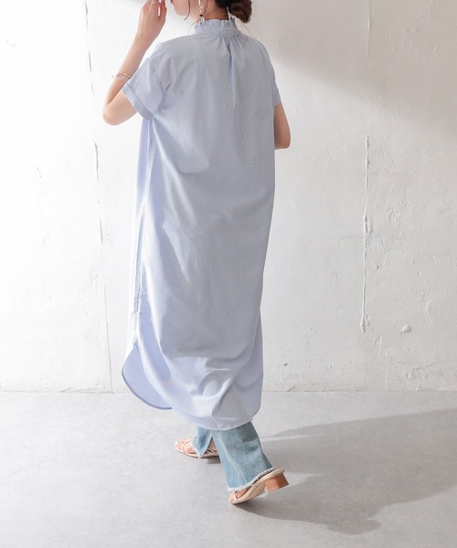 DISCOAT(ディスコート)の「【WEB限定】スタンドフリルワンピース(シャツワンピース・レディース・ホワイト/スカイブルー/ブラック/サックスブルー/イエロー・FREE)」の6枚目の写真