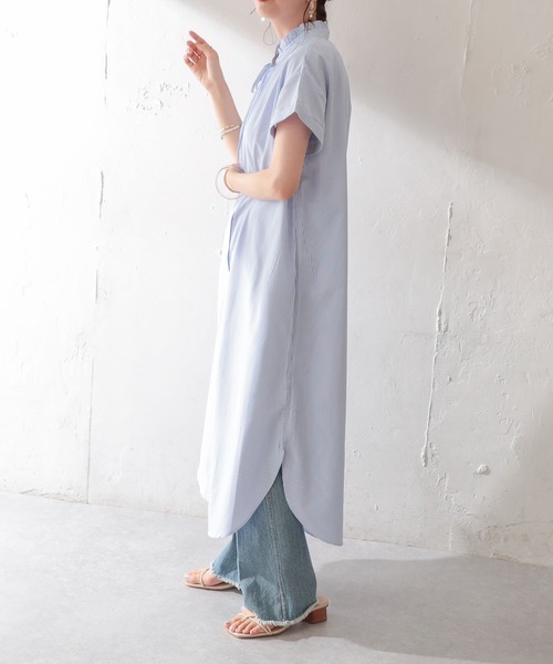 DISCOAT(ディスコート)の「【WEB限定】スタンドフリルワンピース(シャツワンピース・レディース・ホワイト/スカイブルー/ブラック/サックスブルー/イエロー・FREE)」の7枚目の写真