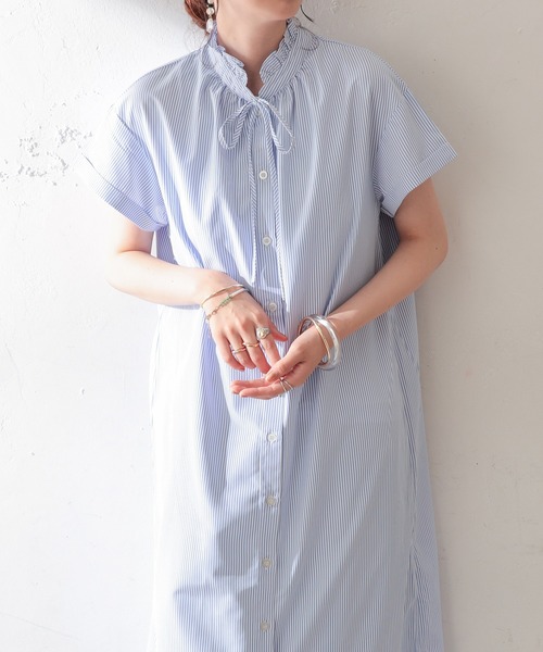 DISCOAT(ディスコート)の「【WEB限定】スタンドフリルワンピース(シャツワンピース・レディース・ホワイト/スカイブルー/ブラック/サックスブルー/イエロー・FREE)」の9枚目の写真