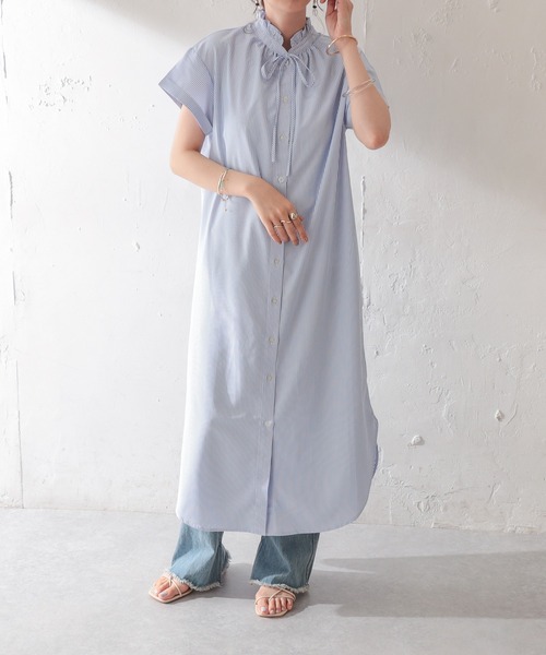 DISCOAT(ディスコート)の「【WEB限定】スタンドフリルワンピース(シャツワンピース・レディース・ホワイト/スカイブルー/ブラック/サックスブルー/イエロー・FREE)」の8枚目の写真