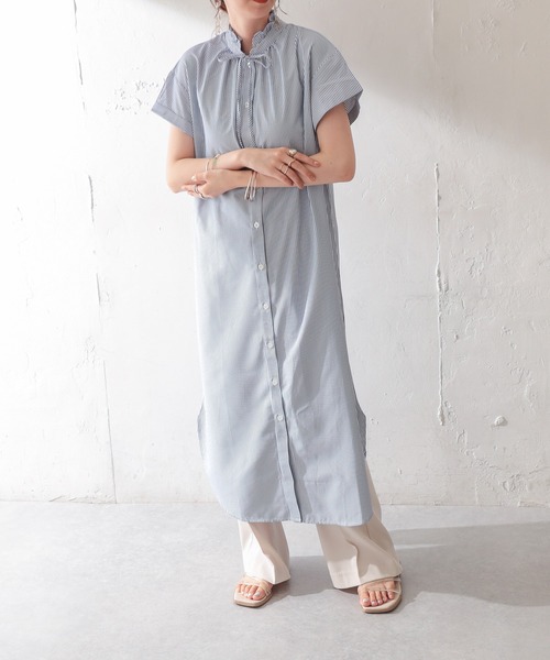 DISCOAT(ディスコート)の「【WEB限定】スタンドフリルワンピース(シャツワンピース・レディース・ホワイト/スカイブルー/ブラック/サックスブルー/イエロー・FREE)」の12枚目の写真