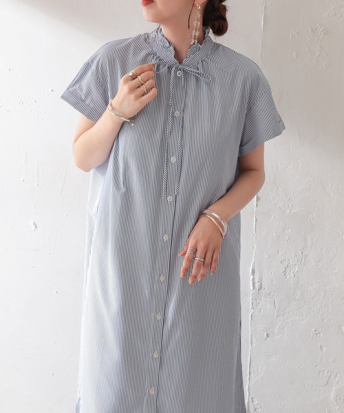 DISCOAT(ディスコート)の「【WEB限定】スタンドフリルワンピース(シャツワンピース・レディース・ホワイト/スカイブルー/ブラック/サックスブルー/イエロー・FREE)」の14枚目の写真