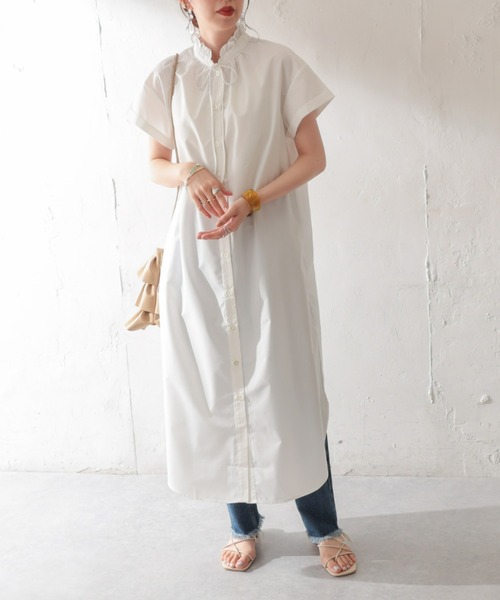 DISCOAT(ディスコート)の「【WEB限定】スタンドフリルワンピース(シャツワンピース・レディース・ホワイト/スカイブルー/ブラック/サックスブルー/イエロー・FREE)」の16枚目の写真