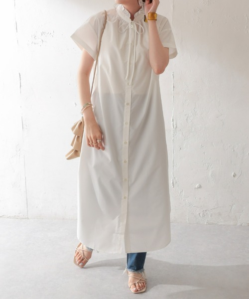 DISCOAT(ディスコート)の「【WEB限定】スタンドフリルワンピース(シャツワンピース・レディース・ホワイト/スカイブルー/ブラック/サックスブルー/イエロー・FREE)」の19枚目の写真