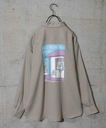 【a】ナチュラルストレッチ ガールバックプリントシャツ