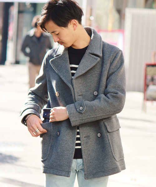 EDIFICE（エディフィス）の「◇カルゼカットパイルハーフD/Bコート（ピーコート・メンズ・チャコールグレー/ネイビー・46/48/44/50）」の2枚目の写真