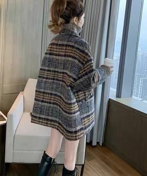 ABITOKYO(アビトーキョー)の「オーバーサイズチェック柄ジャケットコート(ダウンジャケット/コート・レディース・ブラウン系その他/グリーン系その他・M/L)」の4枚目の写真