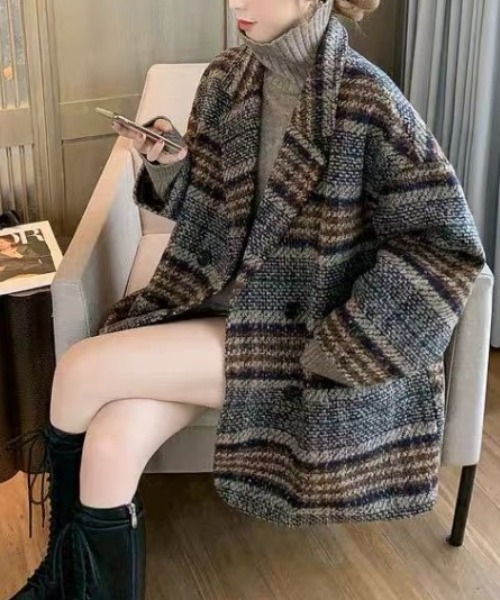 ABITOKYO(アビトーキョー)の「オーバーサイズチェック柄ジャケットコート(ダウンジャケット/コート・レディース・ブラウン系その他/グリーン系その他・M/L)」の17枚目の写真