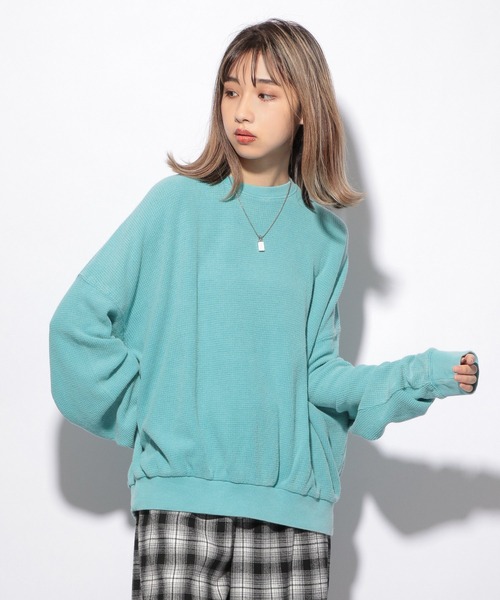 PBLIM（ページボーイリム）の「【PAGEBOYLIM】ブリーチワッフルプルオーバー（Tシャツ/カットソー・レディース・パープル/ブルー/グリーン・MEDIUM/LARGE）」の3枚目の写真