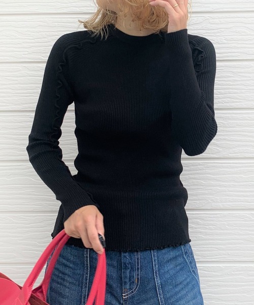 Q(キュー)の「メロウデザインニット(ニット/セーター・レディース・ブラック/ライトグリーン/グレイッシュベージュ/アイボリー・MEDIUM)」の3枚目の写真