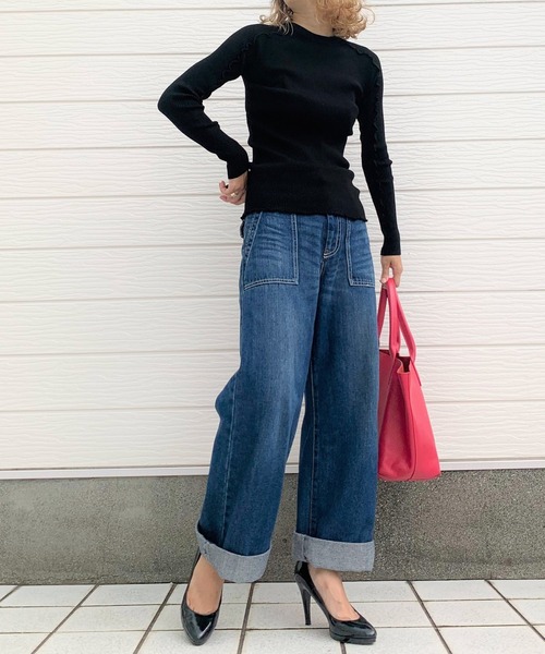 Q(キュー)の「メロウデザインニット(ニット/セーター・レディース・ブラック/ライトグリーン/グレイッシュベージュ/アイボリー・MEDIUM)」の12枚目の写真