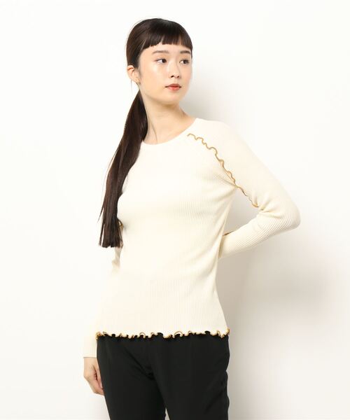 Q(キュー)の「メロウデザインニット(ニット/セーター・レディース・ブラック/ライトグリーン/グレイッシュベージュ/アイボリー・MEDIUM)」の6枚目の写真