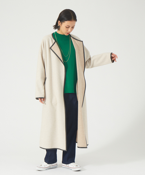 abahouse mavie（アバハウスマヴィ）の「ジャージーメルトンパイピングコート（その他アウター・レディース・ベージュ/モカ/アイボリー・フリー）」の4枚目の写真