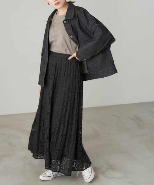 Chaco closet（チャコ クローゼット）の「ポケット付き 総レースニュアンスプリーツスカート（スカート・レディース・ブラック/ベージュ/グリーン/アイボリー/グレイッシュベージュ・TM/M）」の16枚目の写真