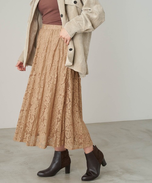 Chaco closet（チャコ クローゼット）の「ポケット付き 総レースニュアンスプリーツスカート（スカート・レディース・ブラック/ベージュ/グリーン/アイボリー/グレイッシュベージュ・TM/M）」の18枚目の写真