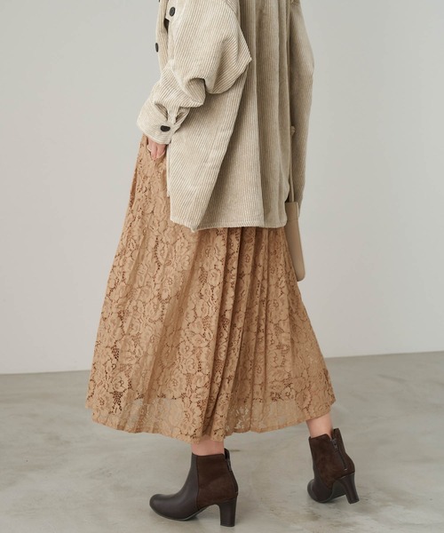 Chaco closet（チャコ クローゼット）の「ポケット付き 総レースニュアンスプリーツスカート（スカート・レディース・ブラック/ベージュ/グリーン/アイボリー/グレイッシュベージュ・TM/M）」の19枚目の写真