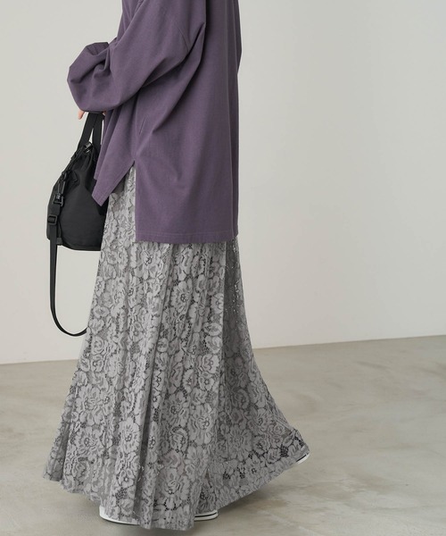 Chaco closet（チャコ クローゼット）の「ポケット付き 総レースニュアンスプリーツスカート（スカート・レディース・ブラック/ベージュ/グリーン/アイボリー/グレイッシュベージュ・TM/M）」の22枚目の写真