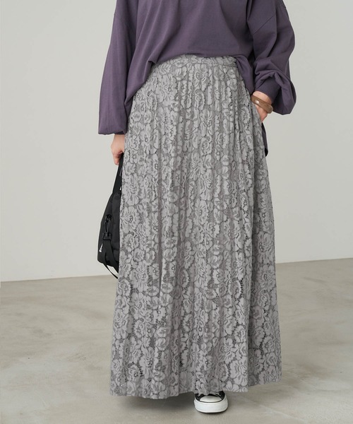 Chaco closet（チャコ クローゼット）の「ポケット付き 総レースニュアンスプリーツスカート（スカート・レディース・ブラック/ベージュ/グリーン/アイボリー/グレイッシュベージュ・TM/M）」の21枚目の写真