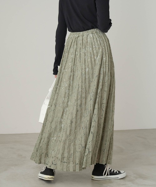 Chaco closet（チャコ クローゼット）の「ポケット付き 総レースニュアンスプリーツスカート（スカート・レディース・ブラック/ベージュ/グリーン/アイボリー/グレイッシュベージュ・TM/M）」の7枚目の写真