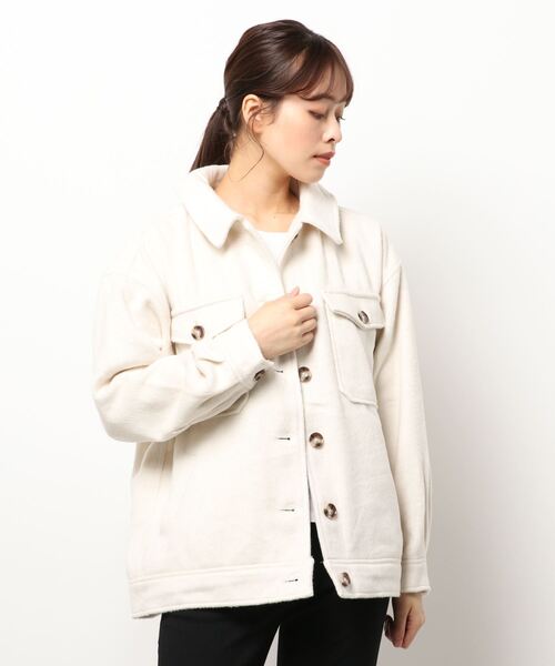 HONEYSUCKLE ROSE（ハニーサックルローズ）の「【HONEYSUCKLE ROSE】シャギーCPOジャケット（その他アウター・レディース・ベージュ/ブラウン/オフホワイト/グレー×サックスブルー・M/L）」の2枚目の写真