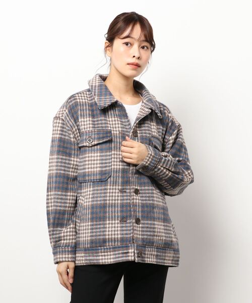 HONEYSUCKLE ROSE（ハニーサックルローズ）の「【HONEYSUCKLE ROSE】シャギーCPOジャケット（その他アウター・レディース・ベージュ/ブラウン/オフホワイト/グレー×サックスブルー・M/L）」の3枚目の写真