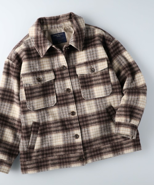 HONEYSUCKLE ROSE（ハニーサックルローズ）の「【HONEYSUCKLE ROSE】シャギーCPOジャケット（その他アウター・レディース・ベージュ/ブラウン/オフホワイト/グレー×サックスブルー・M/L）」の11枚目の写真